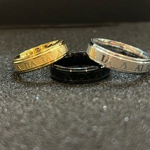 Silver 1pc Roman Numerals Print Stainless Steel Ring